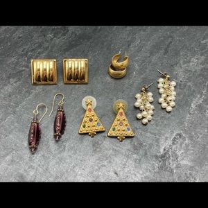 Women’s bundle 5x pairs gold earrings pierced vintage Christmas tree Monet stud